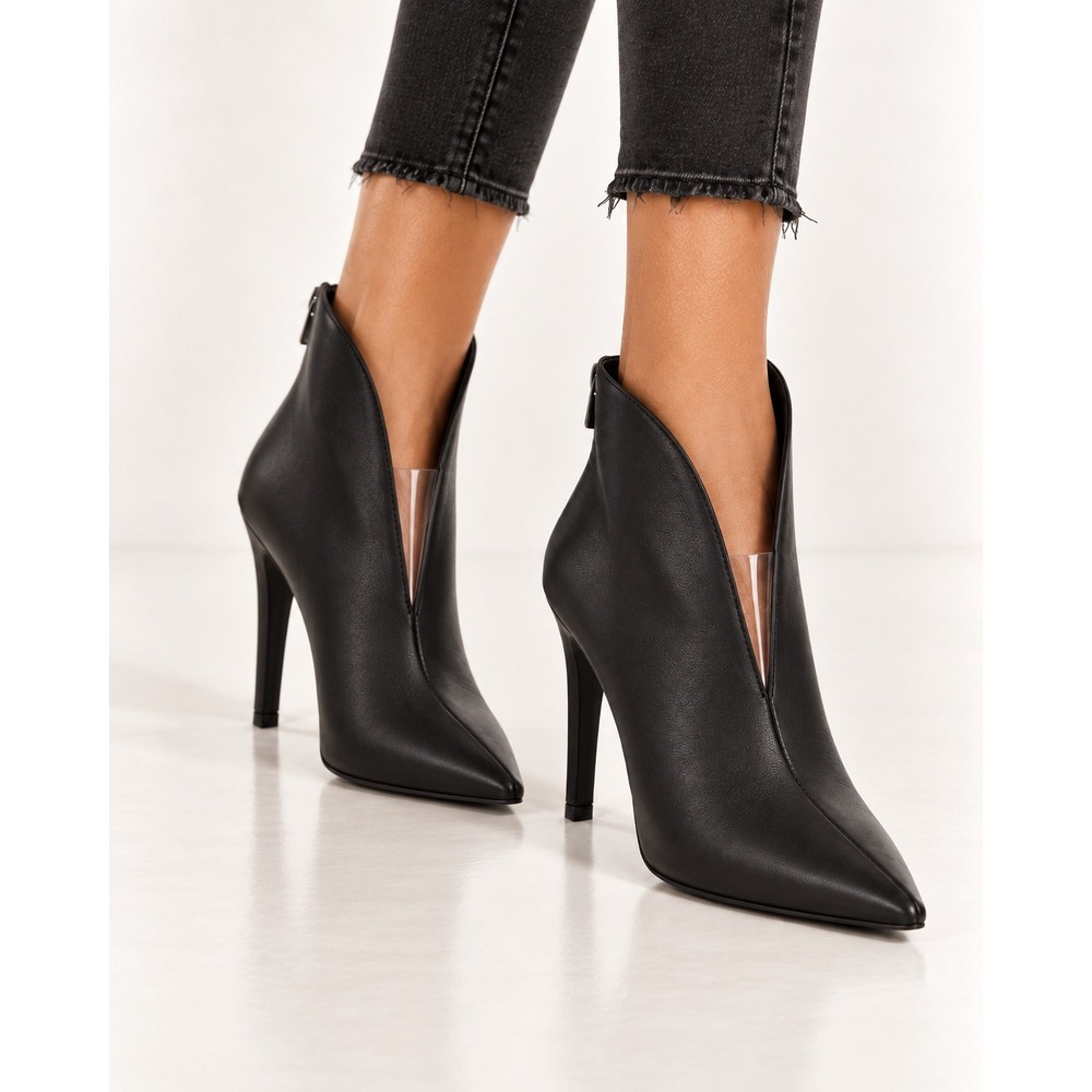 Nine West Windame Black Leather Pointed Toe Stiletto Ankle Boots 9.5M